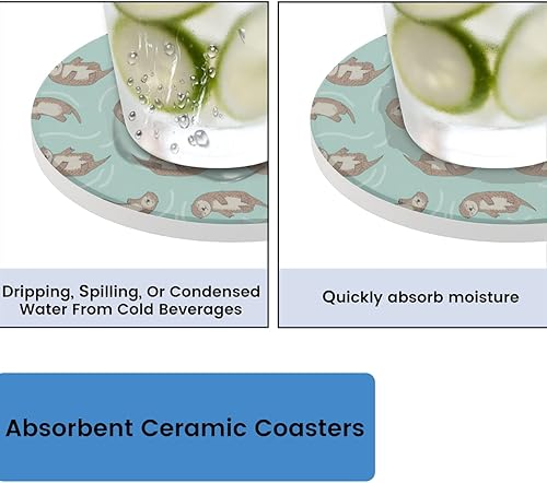 Miniatura 3 de Juego de 4 posavasos de cerámica absorbente con base de corcho, posavasos redondos para vino, cerveza, té, café, manteles individuales