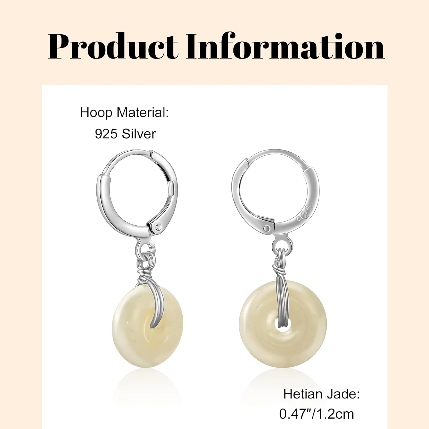 Jade Earrings Natural Jade Vintage Donut Handmade Earrings for Women Sterling Silver Dangle Hook Earrings Minimalist Drop Earrings Lucky Jewelry Gift for Mom Her Girls - Image 7