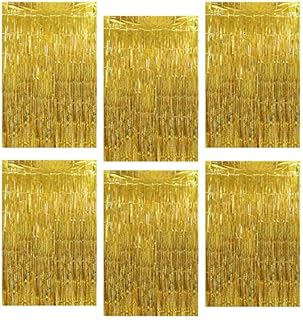 GoMaihe Foil Curtains 6pcs Set, 1 m x 2 m Metallic Fringe Streamers Shimmer Curtain for Party Birthday Wedding Event Halloween Christmas Decorations Booth Backdrop, Gold