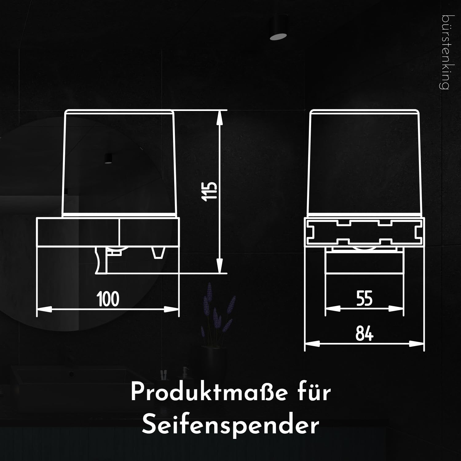 Bürstenking Seifenspender mit Kristallglas satiniert rund oder eckig für Flüssigseifen Chrom – 150 ml Einhandbedienung Flüssigseifenspender Wandmontage inkl. Dübel & Schrauben (Chrom, Zylindrisch)