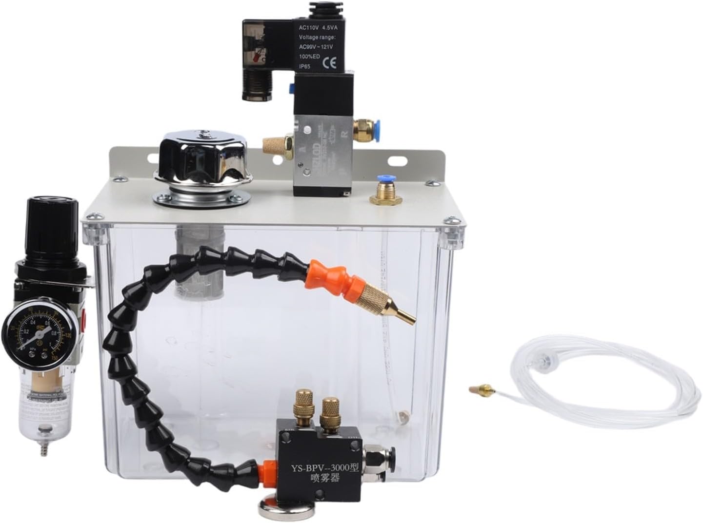 3L Machine Tool Cooling Sprayer, PVC+Metal Oil Mist Lubrication System with Flexible Shaft, Solenoid Valve Coolant Pump for CNC Lathe Milling (24V/110V/220V Optional)(110V)