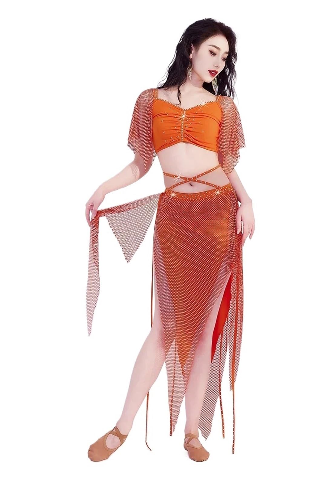 TRRYUIP Belly Dance Skirt Belly Dancing Dance Practice Women Costume Luxury(Orange,XL)