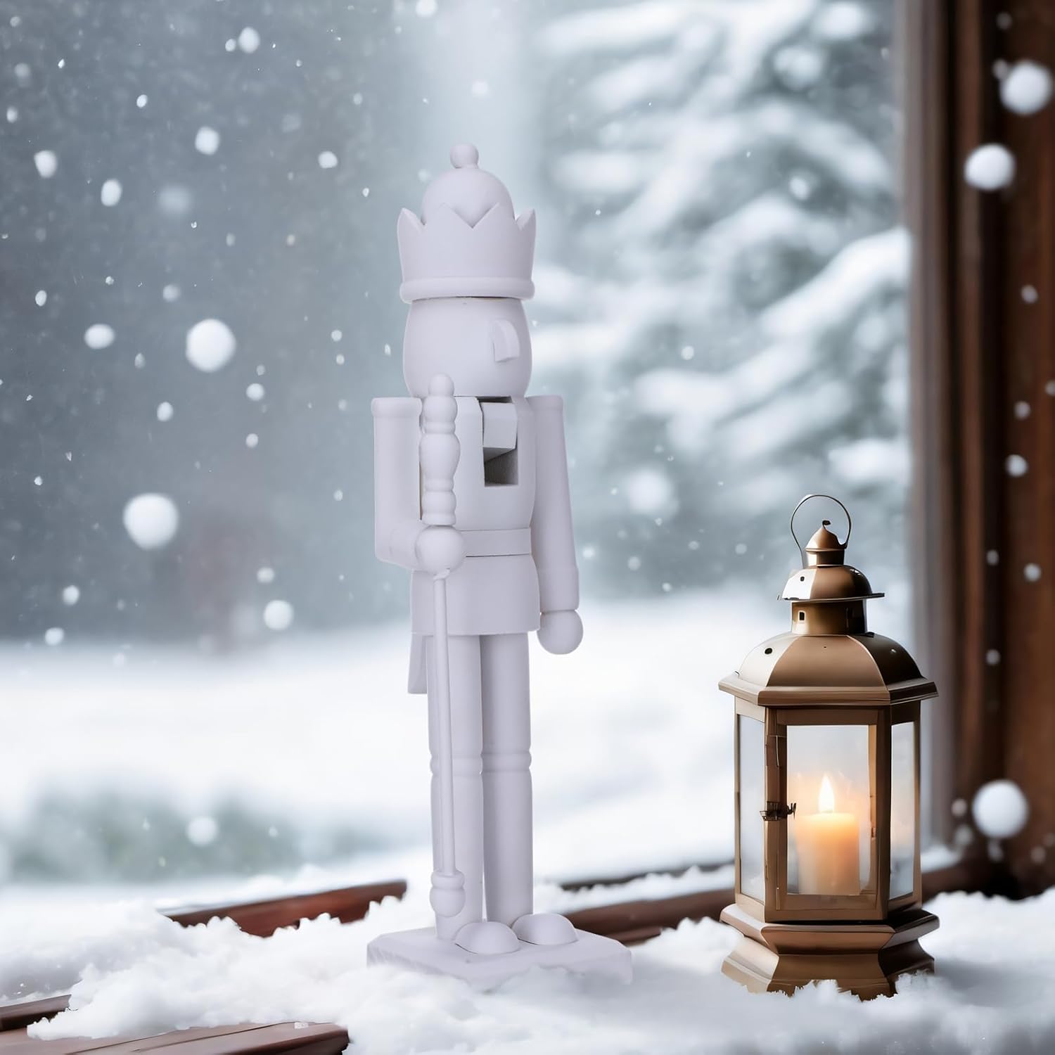 15 Inch White Christmas Nutcracker Ornaments Flocked Nutcracker Figures Christmas Decor Ornament Soldier Festive Collectible Gift for Table Fireplace Shelf Desktop Home Decor