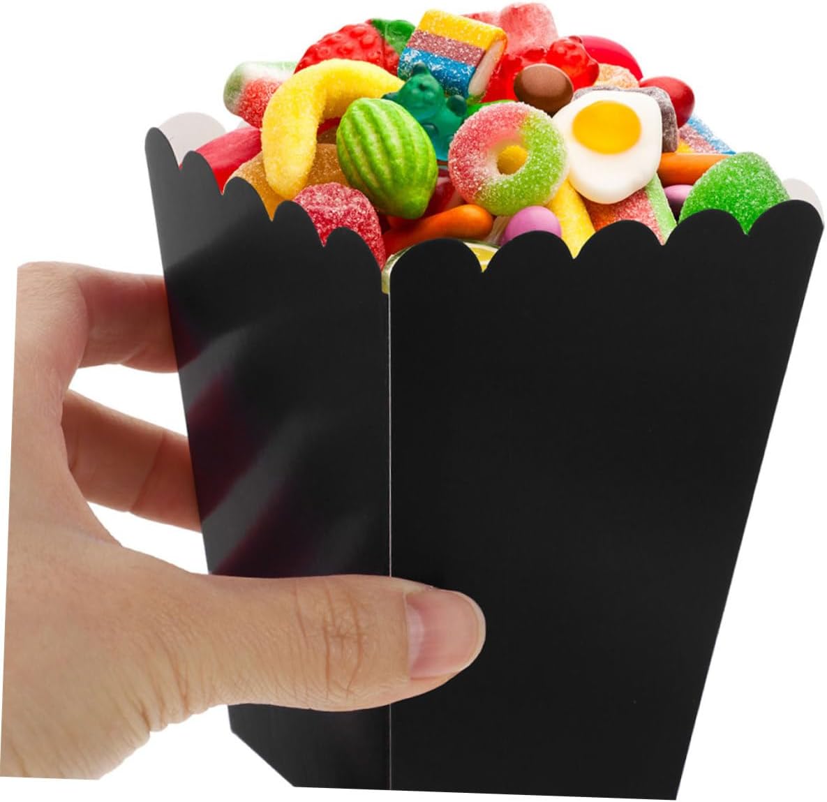WESIEVYA 100pcs Black Paper Popcorn Boxes for Party Snacks Movie Night Favor Boxes Wedding Candy Bags