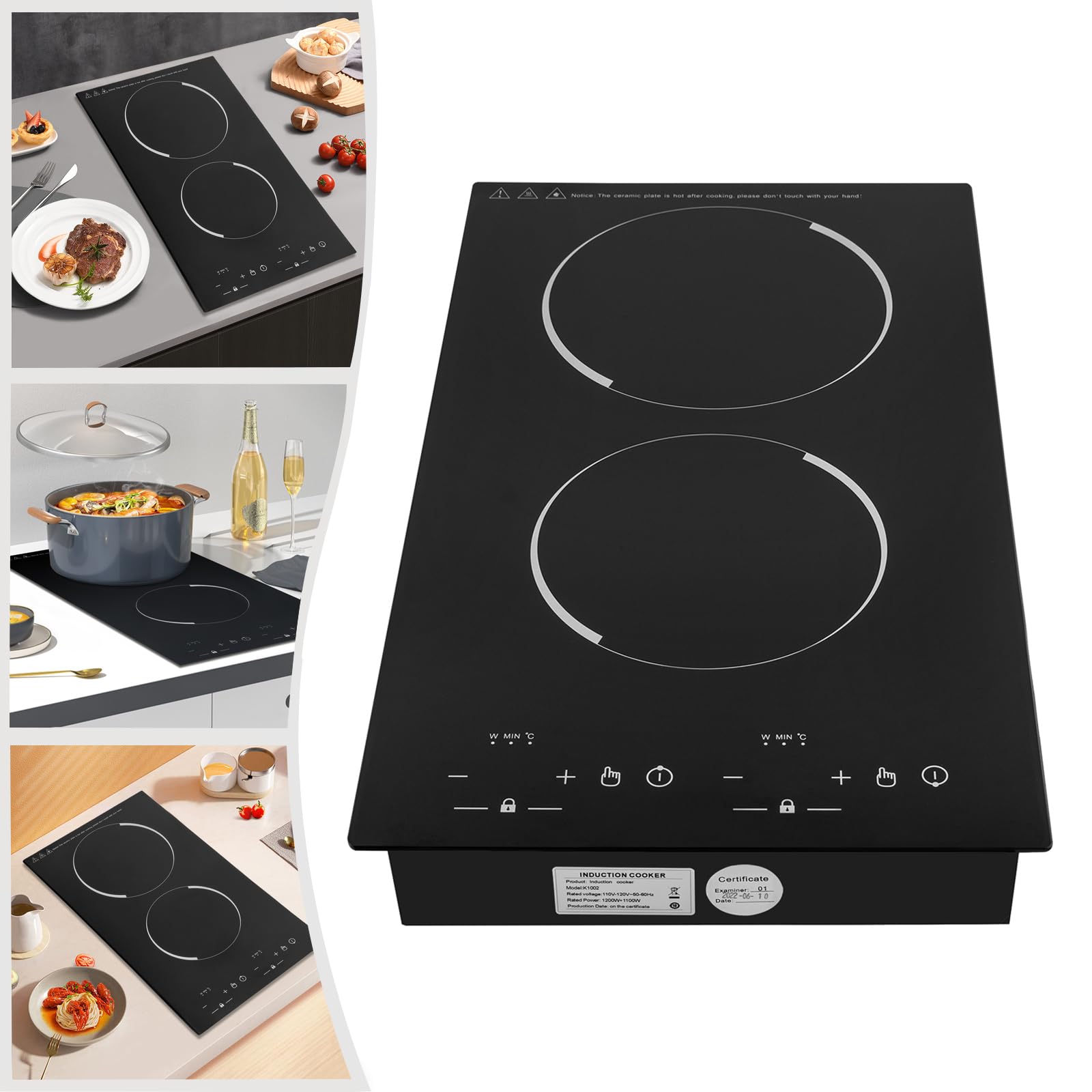 AGULIUM Double Induction Cooktop, 4000W Induction Cooker with 2 Burner, 9 Temp Settings, Independent Control, Portable Electric stove with LED Sensor Touch Screen, 2 Hours Timer