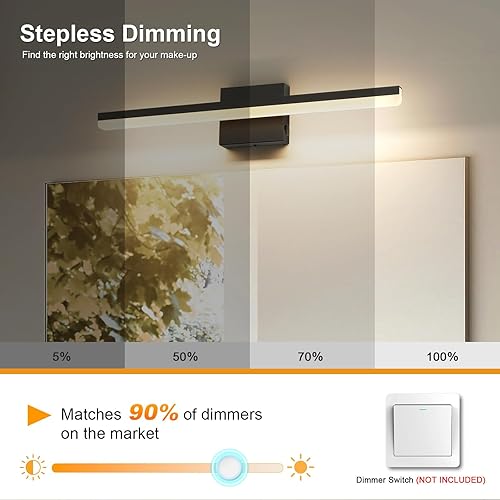 Miniatura 3 de Lámparas LED modernas para tocador de baño, 24 pulgadas, regulables, 5CCT, 18W, luz de baño sobre espejo, accesorios de iluminación de pared negra