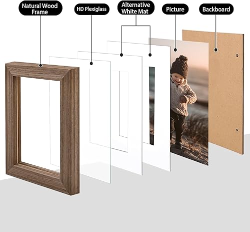 Vista 368 de KINLINK Marco de fotos A4 natural, de madera maciza con plexiglás acrílico para fotos A5 con paspartú o A4 sin paspartú, marco de fotos para mesa