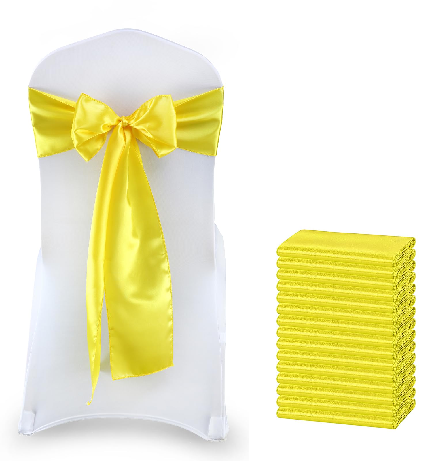 VDS Satin Chair Sashes Chair Cover Back Tie Sateen Bows Ribbon for Wedding Birthday Graduation Engagement Ceremony Event Party Banquet Venue Hotel All Dining Chair Decoration (150PC) (Yellow) — image 1