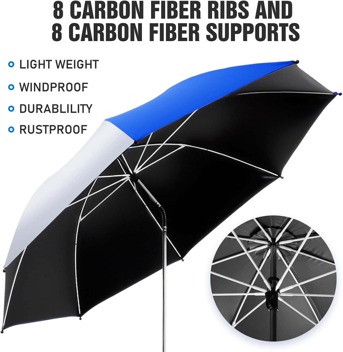 2 Pack Beach Umbrella with 360 Universal Clamp, UPF50+ Umbrella Outdoor Patio Sun Protection for Chairs, Beach &Patio Use (Not Include Chair) - Image 6