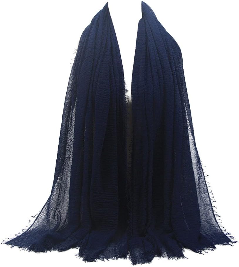 Scarves For Women Women Silk Scarfs Silk Hair Scarf Premium Viscose Maxi Crinkle Cloud Hijab Scarf (Dark Blue, One Size)