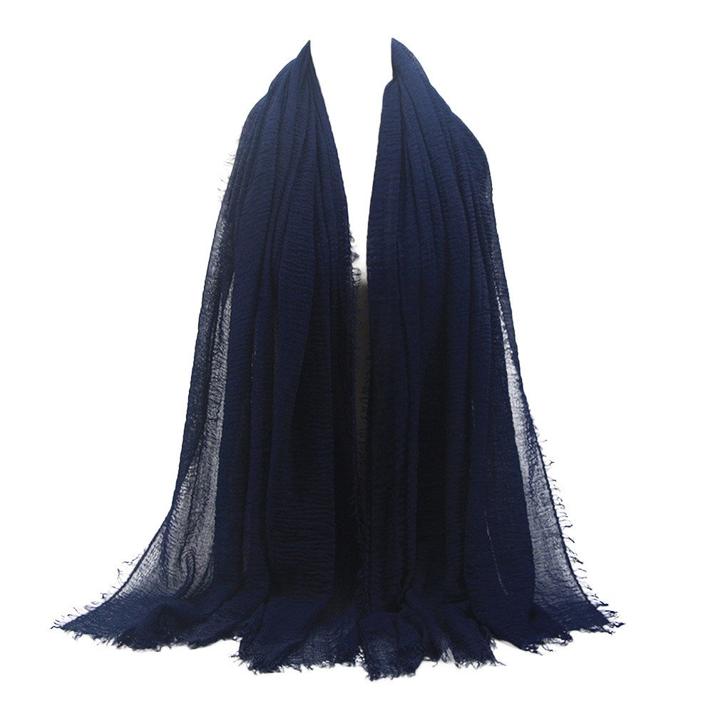 Silk Scarves For Women Dressy Scarves For Women Premium Viscose Maxi Crinkle Cloud Hijab Scarf (Dark Blue, One Size)