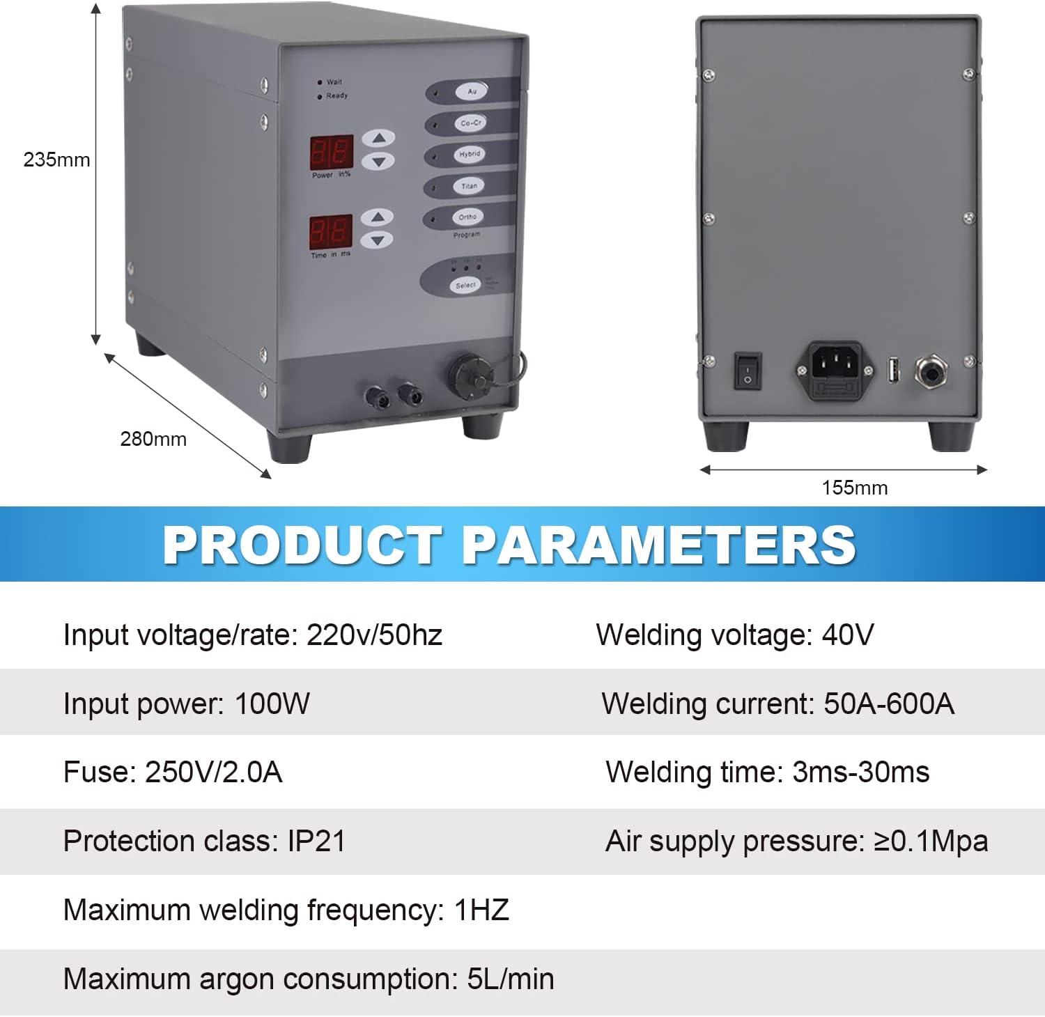 Permanent Jewelry Welder kit Pulse Tungsten arc spot Welding Machine Weldable Solid Gold, Aluminum, Titanium Welding and Orthodontics ​for Jewelry Restoration 50A-600A 110V (Spot Welding Machine)