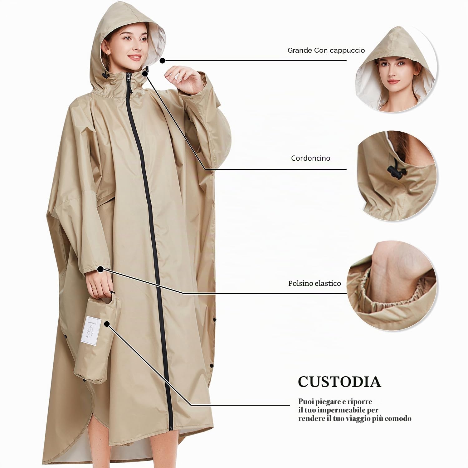 LHHMZ Poncho impermeabile da pioggia per le donne Giacche da pioggia leggere con cappuccio Impermeabili da pioggia lunghi all'aperto