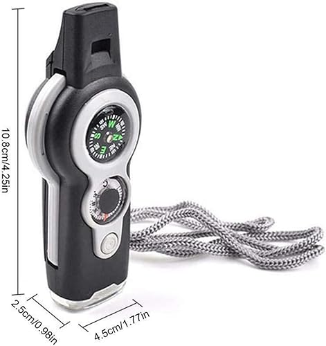 Miniatura 4 de Brújula multifunción 7 en 1, para supervivencia al aire libre, termómetro de brújula con espejo LED, multiherramienta para camping, senderismo,