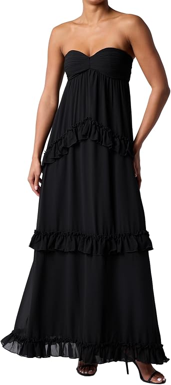 Lulus Diana Strapless Ruffle Tiered Maxi Dress Elegant Chiffon Sweetheart Neckline Formal Party Dress