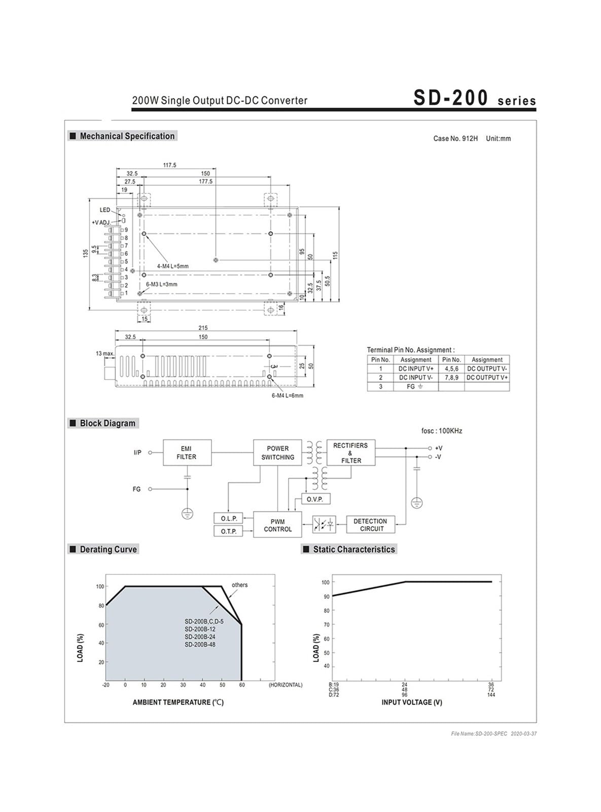 SD-200C-5 entrée 36~72VDC à 5V DC 200W DC-DC convertisseur Alimentation à découpage 48V à 5V 40A convertisseur