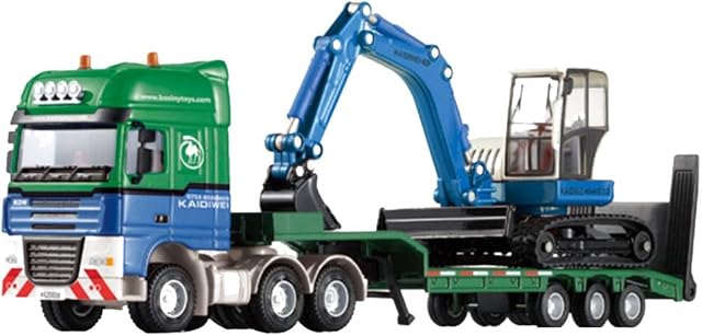 Drasawee 1:50 Scale Cool Giant Platform Lorry Truck Attached Excavator Model Toy for Boys