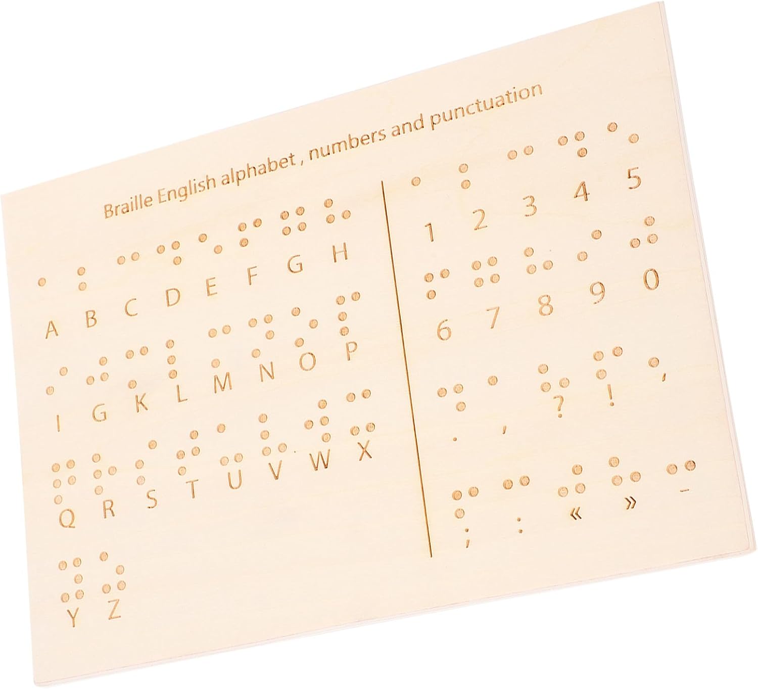 Wood Braille Letter Number Board with Raised Dots, Sturdy Braille Learning Board for Blind People, Educational Visual Impairment Aid for Teaching and Learning