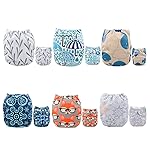 ALVABABY 6 Pack Cloth Diaper with 12 Inserts One Size Adjustable Washable Reusable Diaper Cover for Baby Girls and Boys