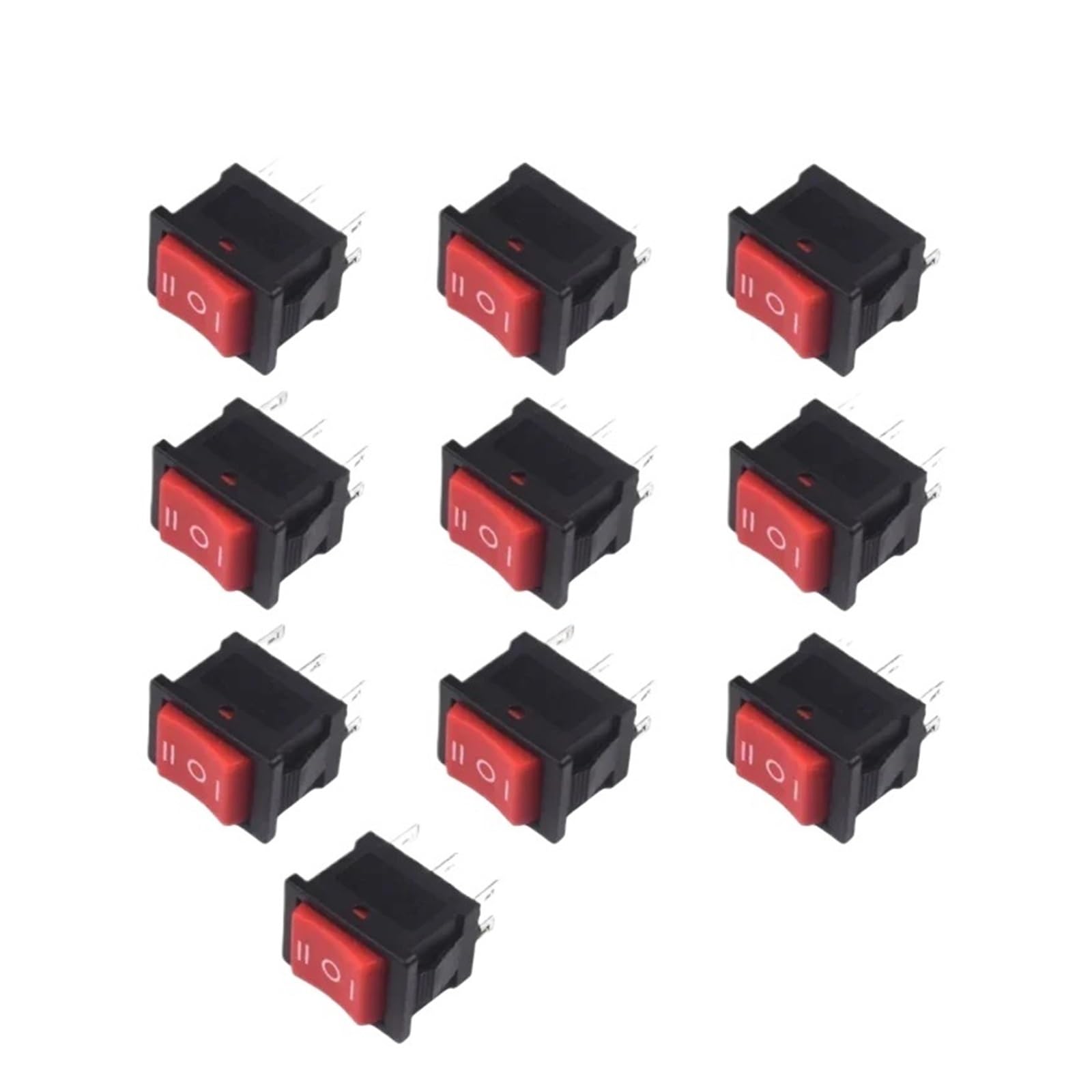AUOQKQUT 10PCS 3D6P-RED 15 * 21mm SPST On/Off Boat Rocker Switch 6A 250V KCD1 KCD1-101