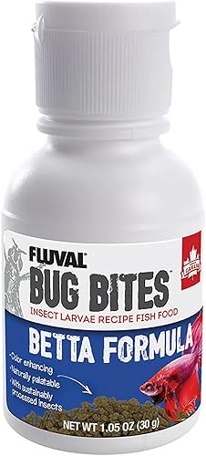 Fluval Bug Bites Betta Fish Food, gránulos para peces pequeños a medianos, 1.05 onzas.
