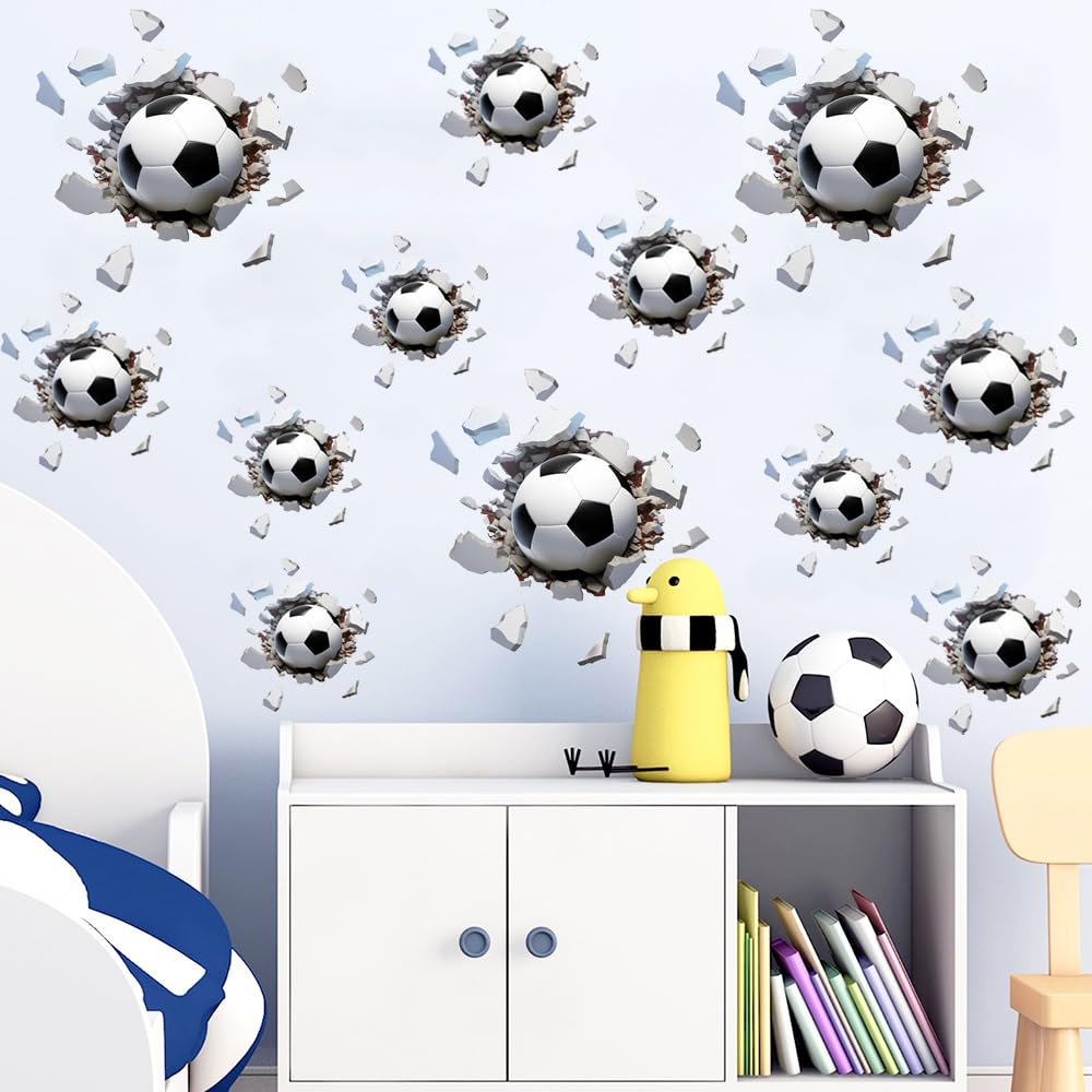 Runtoo 3D Soccer Wall Decal Sports Break Through Wall Stickers Kids Baby Boys Nursery Playroom Classroom Home Decor - Image 3
