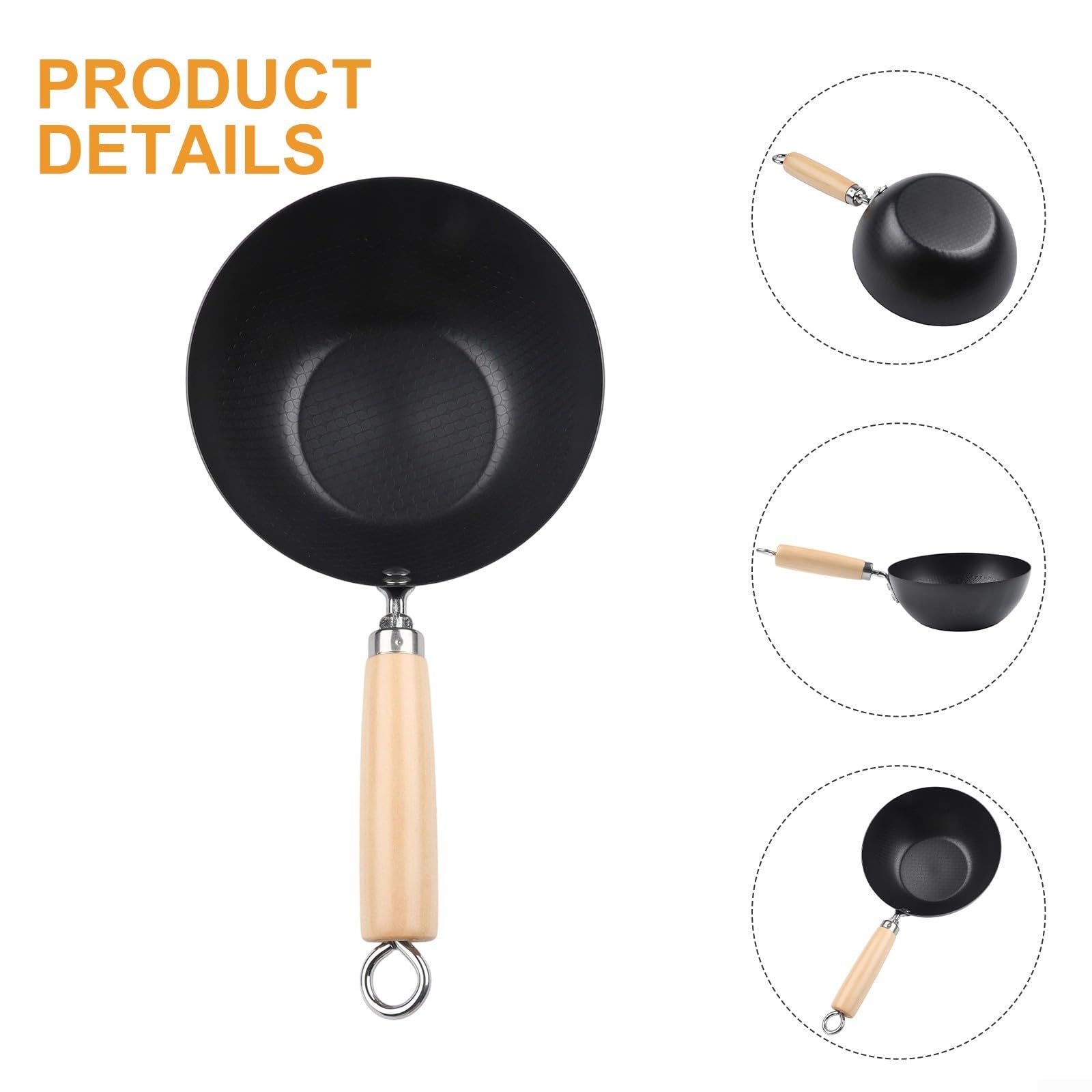 Padella in ferro, wok antiaderente con fondo piatto per fornelli a gas elettrici a induzione, 18-28 cm, pentole da cucina (20 cm)