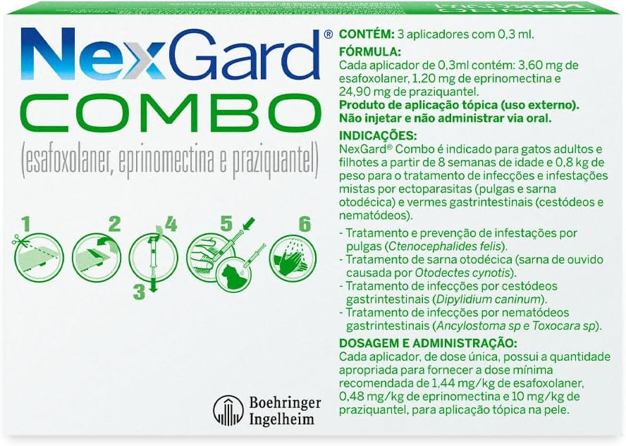 Nexgard COMBO Antipulgas e Sarna e Vermífugo para Gatos até 2,5 kg - 3 aplicadores