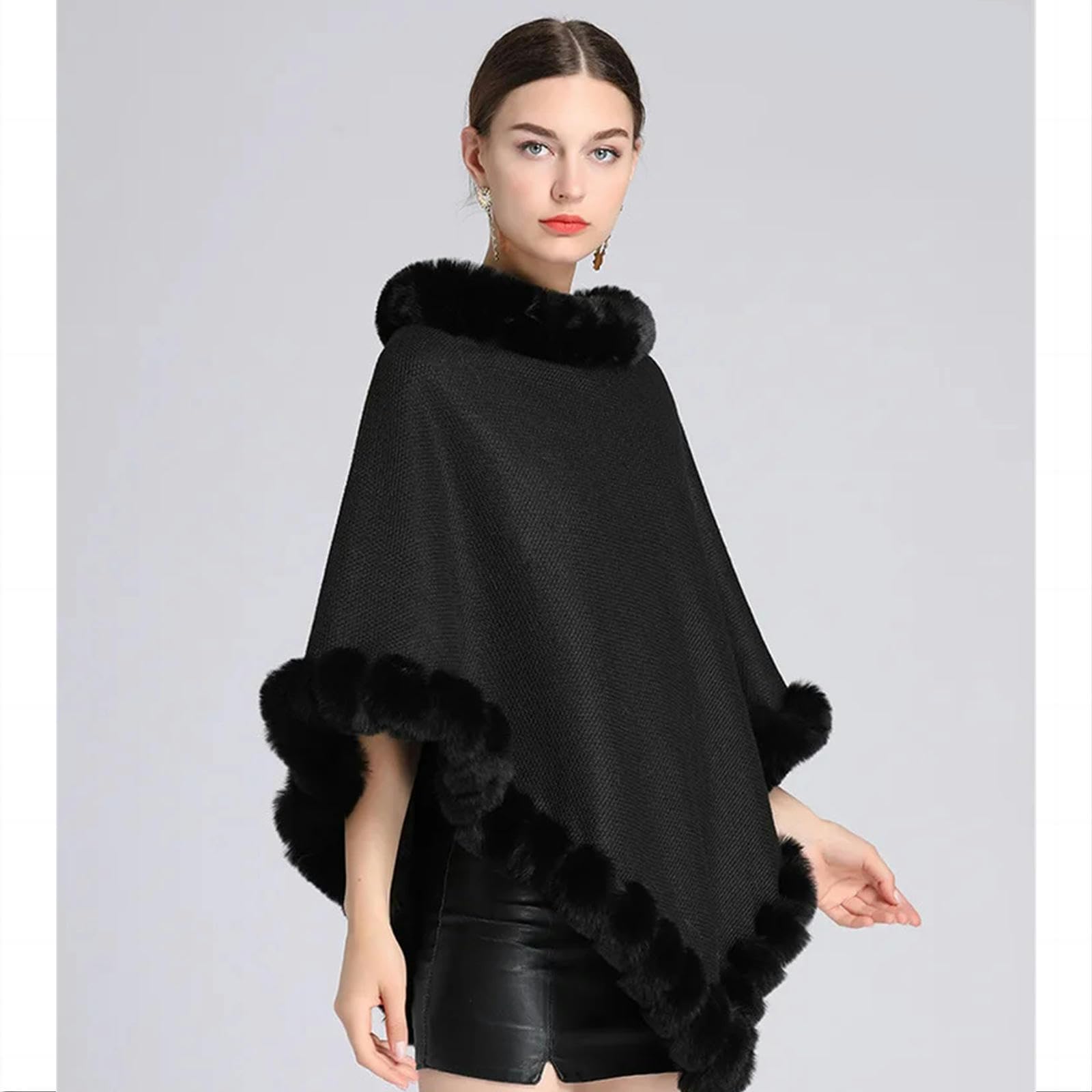 Poncho Donna Poncho Scarf Shawl Sciallina Fux Furx Collar Women Argyle Pattern Cape