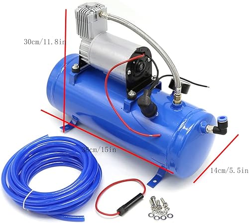 Miniatura 2 de Kit de bocina de aire, nuevo compresor de aire de 150 PSI DC 12 V con tanque de 6 litros de 1.6 galones, kits de bocina de aire para neumáticos de