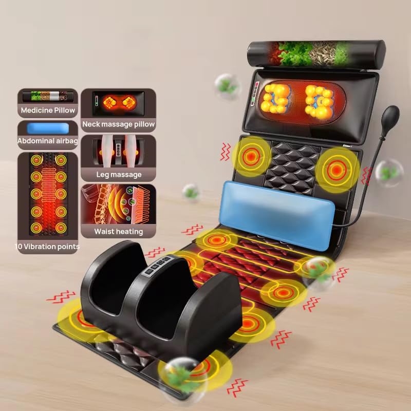 Image of Blynk Electric Foldable Full Body Massage Mattress with Airbag Compression & Vibration, Back Neck Waist & Leg Massager, Multiple Modes & Intensity, for Home & Office Use