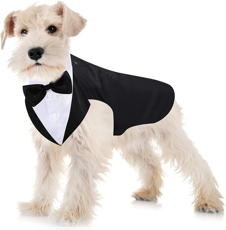 Conjunto de Smoking e Bandana para Cães com Gravata-Borboleta Weewooday, Tamanho Médio