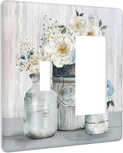 Miniatura 9 de Cubierta de interruptor de luz floral rústica de granja de doble palanca, placa de pared de 2 cuadras, placa frontal eléctrica decorativa de campo