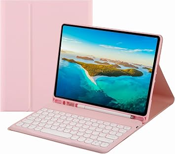 Keyboard Case for Galaxy Tab S6 Lite 10.4 inch 2024/2022/2020 with Pen Holder,Slim Round Key Cute Candy Color Stand Cover with Magnetic Detachable Wireless Keyboard,Pink