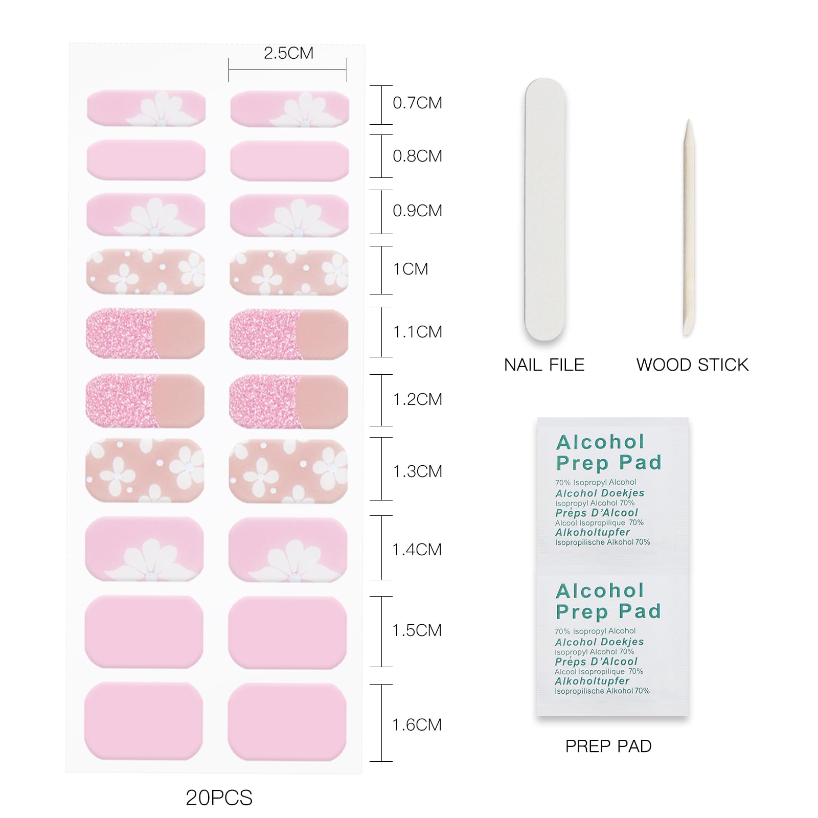 JMEOWIO Gel Nail Stickers French Tip Pink White Flower Semi Cured Gel Nail Strips Wraps UV/LED Nails Art Design Decoration Accessories - Image 3