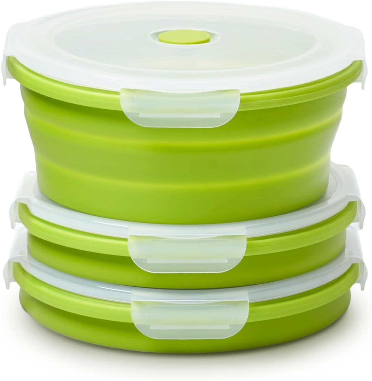 Vdomus Collapsible Food Storage Containers - Leak Proof, Microwave Safe - 40.5oz/1.2L Airtight Silicone Food Containers - Meal Prep Collapsible Bowls with Lids - Set of 3 - Green Green 40.5oz/1.2L