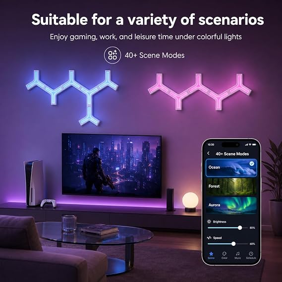 Y-Shaped 3D RGB LED Wall Lights 8 Pack - Gaming Lights