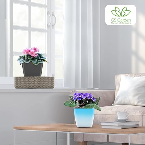 Miniatura 8 de Macetas de riego automático para plantas de interior paquete de 3 macetas de 5 pulgadas color azul degradado con indicador de nivel de agua, violeta
