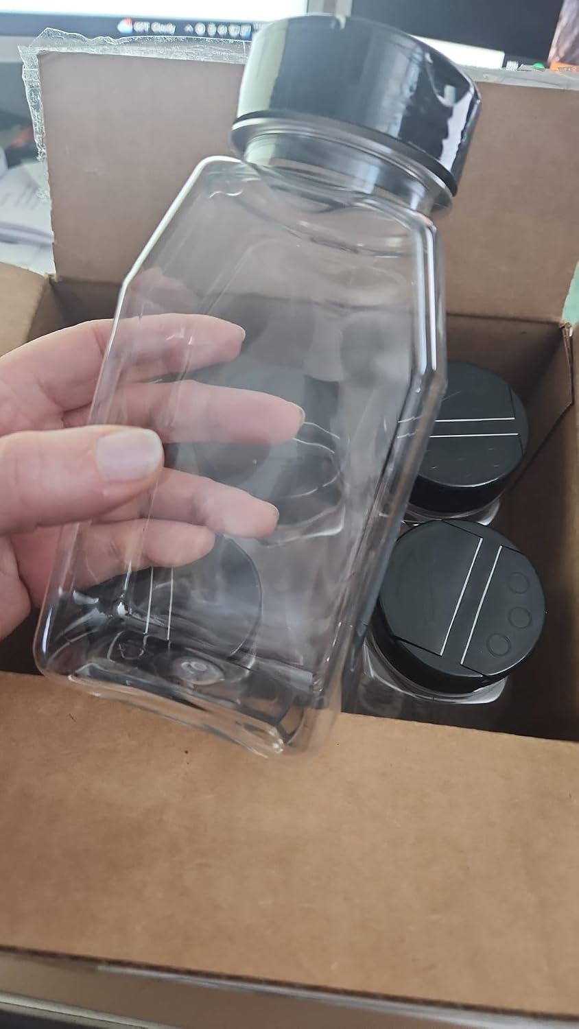 Nakpunar 6 pcs, 16 oz Plastic Spice Jars with Red Lid and Freshness Seals - Pet Bottle with Shaker and Open Sided Lined Dispenser Caps - Made in the USA