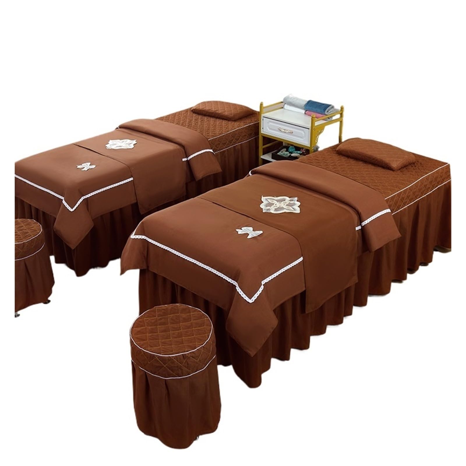 Massage Table Skirt 4pcs Beauty Salon Massage Bed Cover Sets Spa Bedskirt with Hole, Pillowcase, StoolCover, Dulvet Beddings(Color 14,190x80cm)