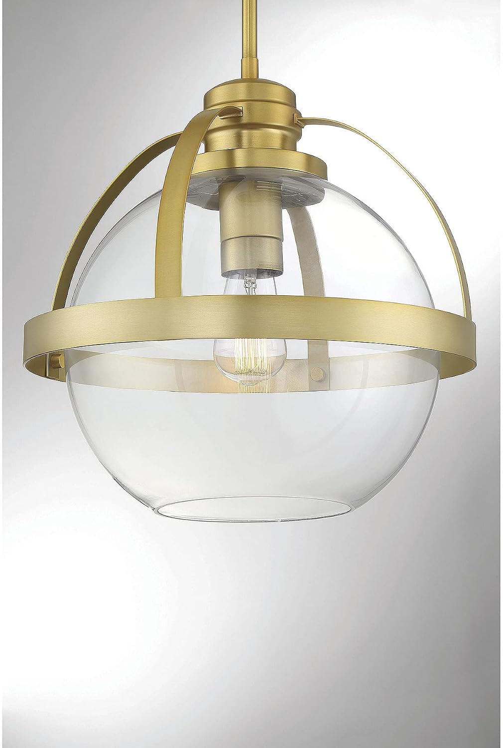 Savoy House 7-7201-1-322 Pendleton Mid-Century Modern Clear Glass Orb Pendant, 1-Light 60 Watt, 14" H x 14" W, Warm Brass