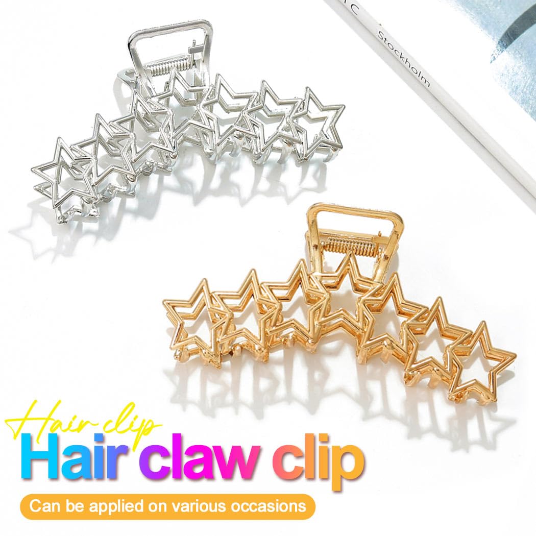 CAKURE Star Claw Clips Gold Metal Hair Clips Large Hair Claws Hair Accessories for Women (Pack of 2) - Image 2