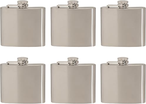 Thirsty Rhino Minum Stainless Steel Hip Flask, 5 oz, Brushed Stainless Steel Set of 6
