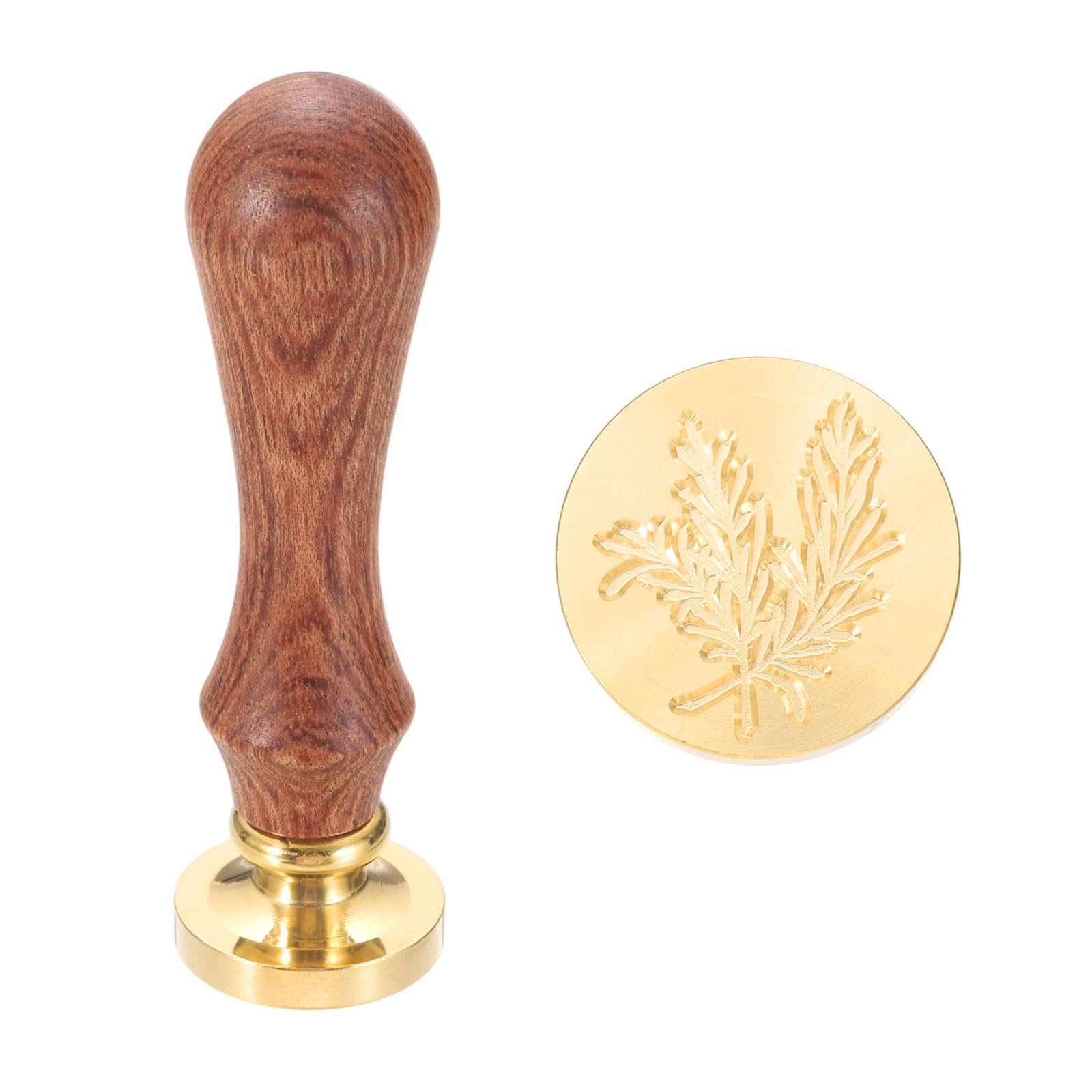sourcing map Vintage Wax Seal Stamp, 25mm Flowers and Plants Brass Head and Wooden Handle Stamps for Personalized Halloween Christmas Wedding Cards Gift Envelopes Invitation Sealing, F06