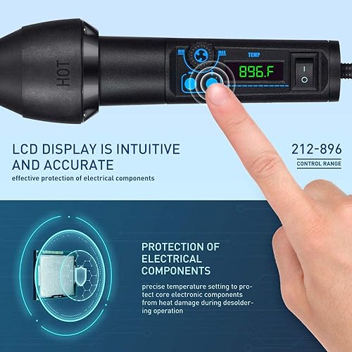 Miniatura 4 de Kit de pistola retráctil de vinilo térmico, pantalla LED digital portátil de 650 W, temperatura ajustable, sistema de enfriamiento automático,