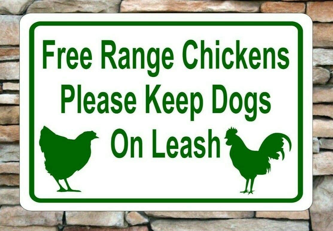 Zmkdll A008 Free Range Chickens Keep Dogs Leashed Decor Tin Metal Sign Rooster Farm