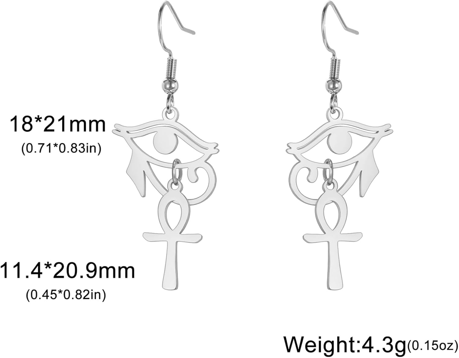Eye of Horus Ankh Earrings for Women Stainless Steel Ancient Egyptian Eye of Horus with Ankh Cross | Double Wing Dangle Earring Protection Jewelry - Image 6