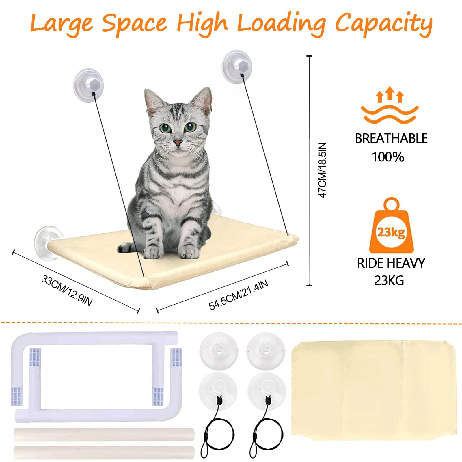 Cirulli Hamaca de Ventana para Gato, Cama Colgante de Interior Reclinable para Gatos de hasta 25kg, Grande para Siesta y Tomar el Sol