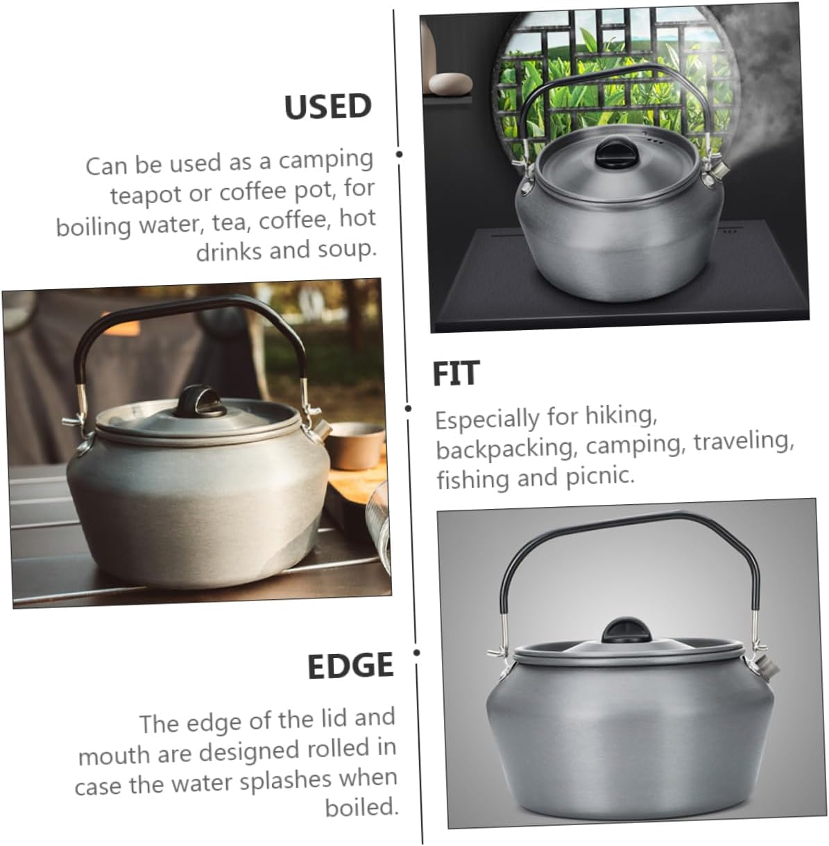 SUPVOX Outdoor Kettle Portable Tea Pot for Camping Fast Boil Insulated Handle Lightweight for Outdoor Activities Hiking Picnics