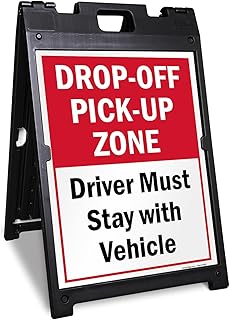 SmartSign 24 x 18 inch 'Drop-Off Pick-Up Zone Drivers Must Stay With Vehicle' Sidewalk Sign Stand Kit, Two-Sided Sandwich Board, Plastic, USA-Made, Red/Black/White Sign (1 A-Frame + 2 Sign Panels)